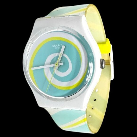 SWATCH Peppercane Watch Blue Green Colorful Swirl Silicone MGW166 34mm Designer - Picture 1 of 14